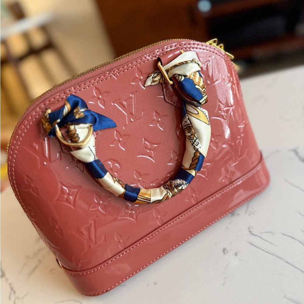 Louis Vuitton ALMA BB in Rose Velours with Gold-Tone Hardware
